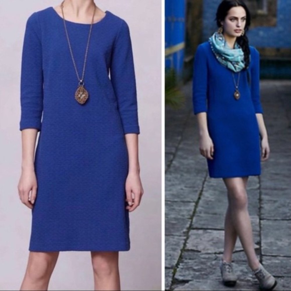 Ganni Cobalt Blue Textured Shift Mini Dress